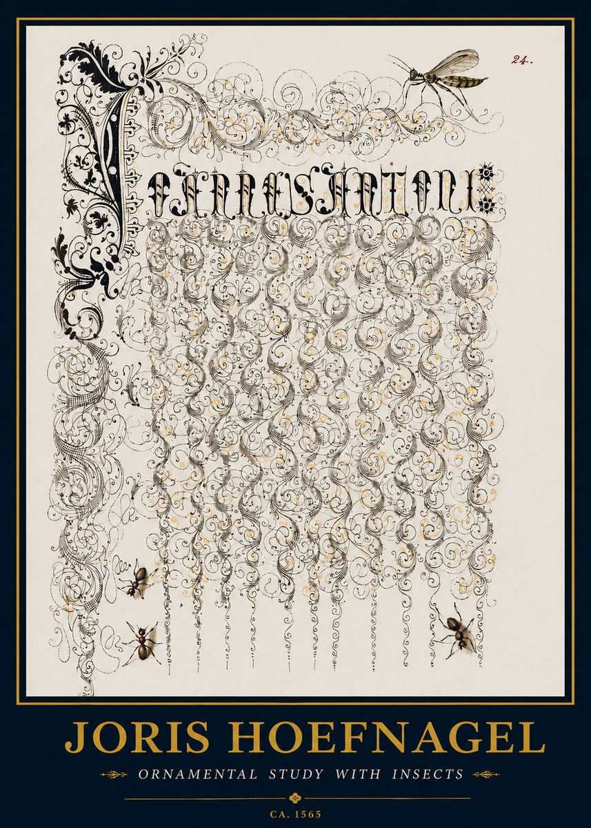 Joris Hoefnagel Ornamental Study with Insects No3 - Affiche