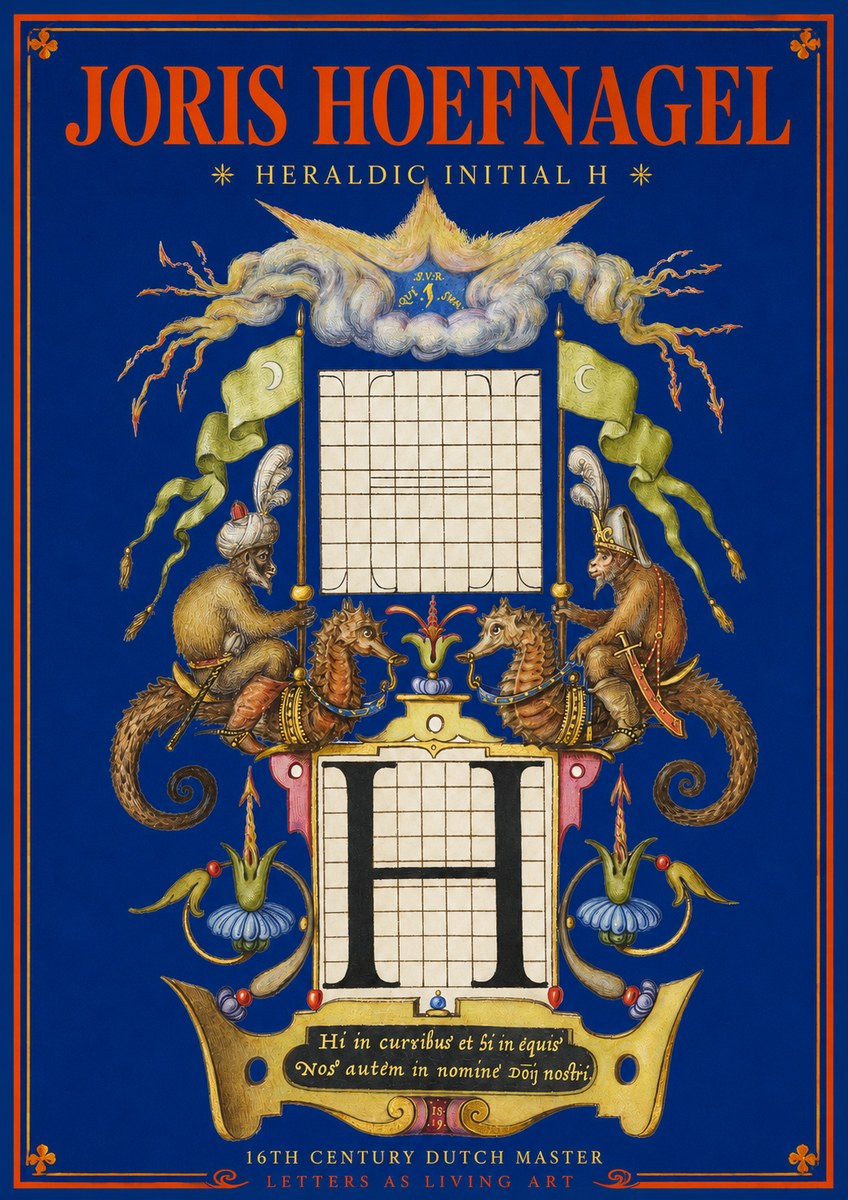 Joris Hoefnagel Heraldic Initial H No2 - Affiche
