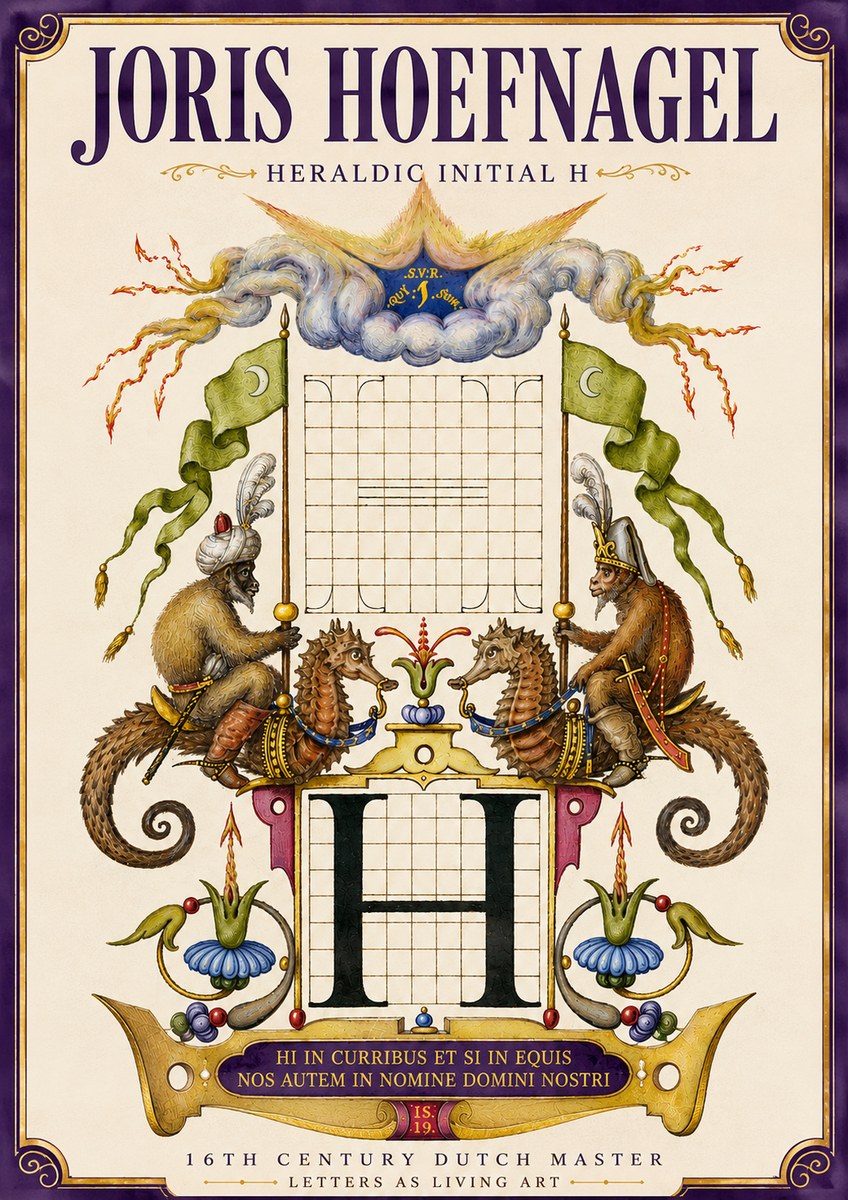 Joris Hoefnagel Heraldic Initial H No4 - Affiche