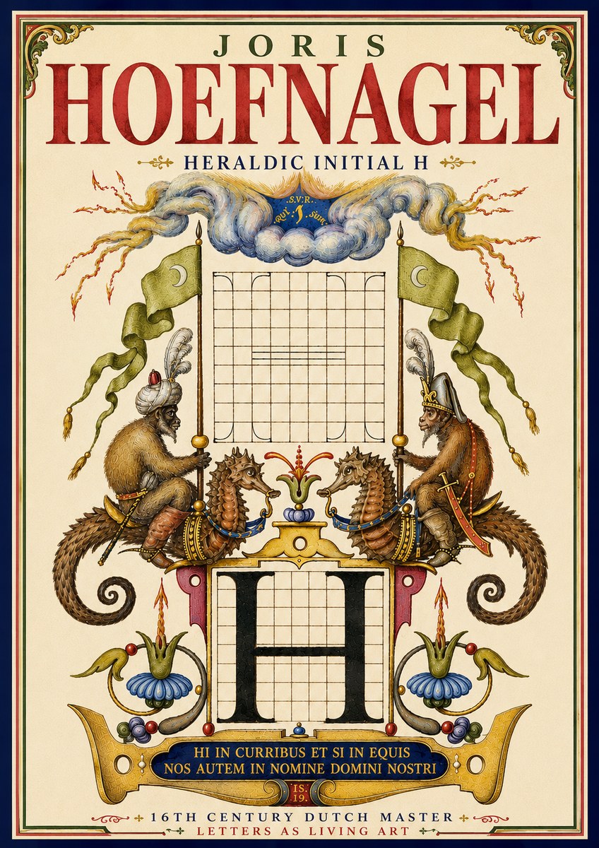 Joris Hoefnagel Heraldic Initial H No5 - Affiche