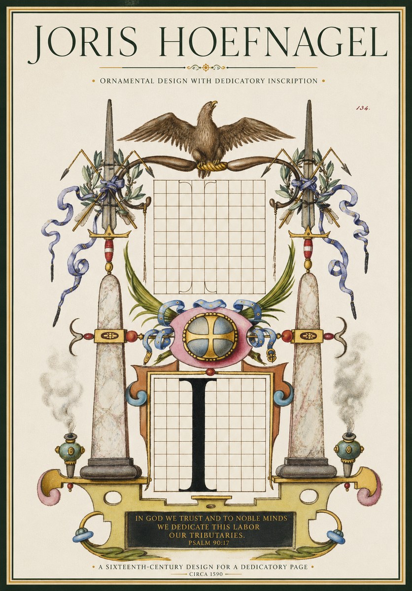 Joris Hoefnagel Ornamental Design with Dedicatory Inscription No1 - Affiche