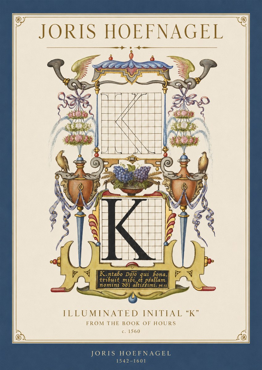 Joris Hoefnagel Illuminated Initial "K" from the Book of Hours No1 - Affiche
