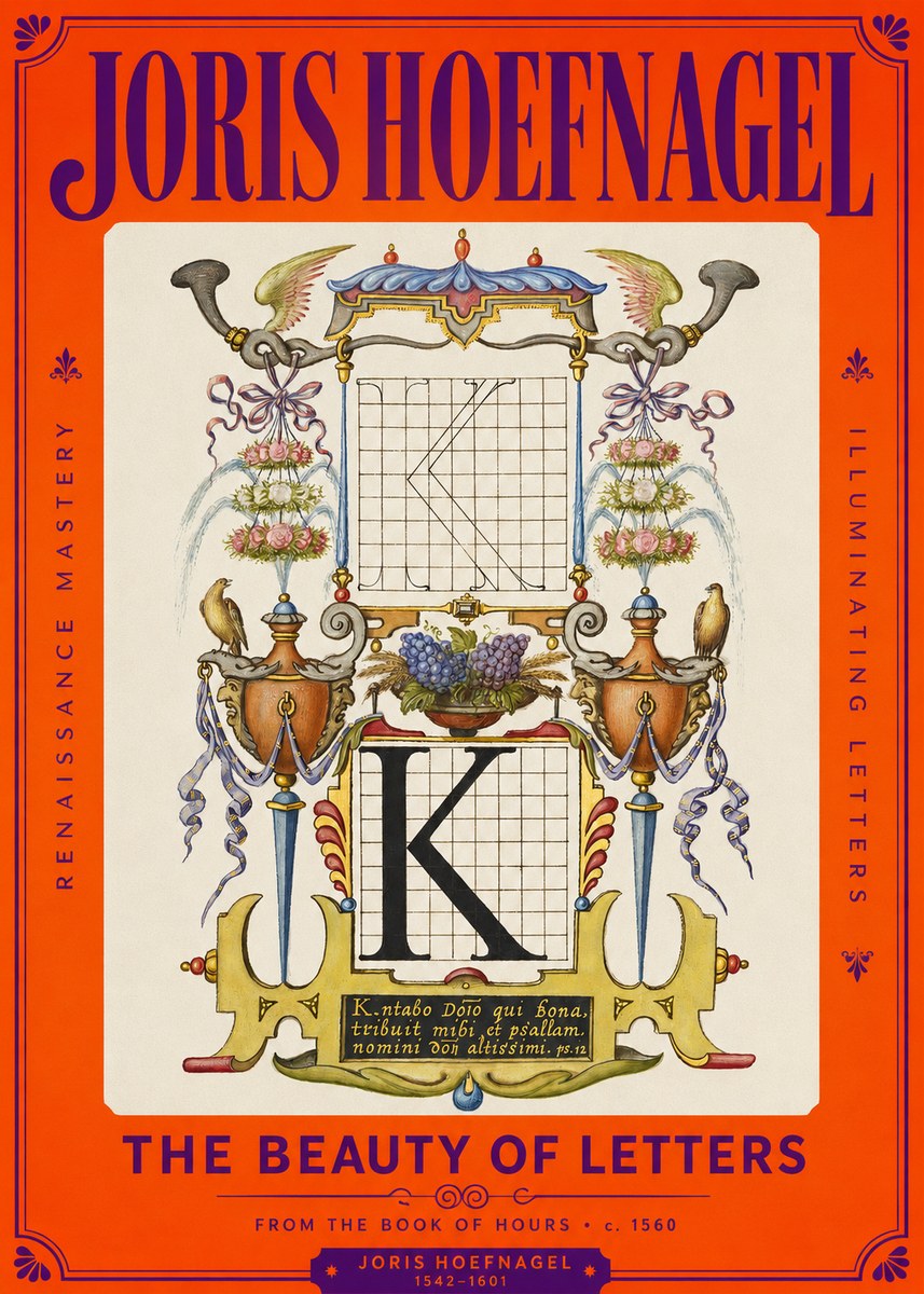 Joris Hoefnagel Illuminated Initial "K" from the Book of Hours No2 - Affiche