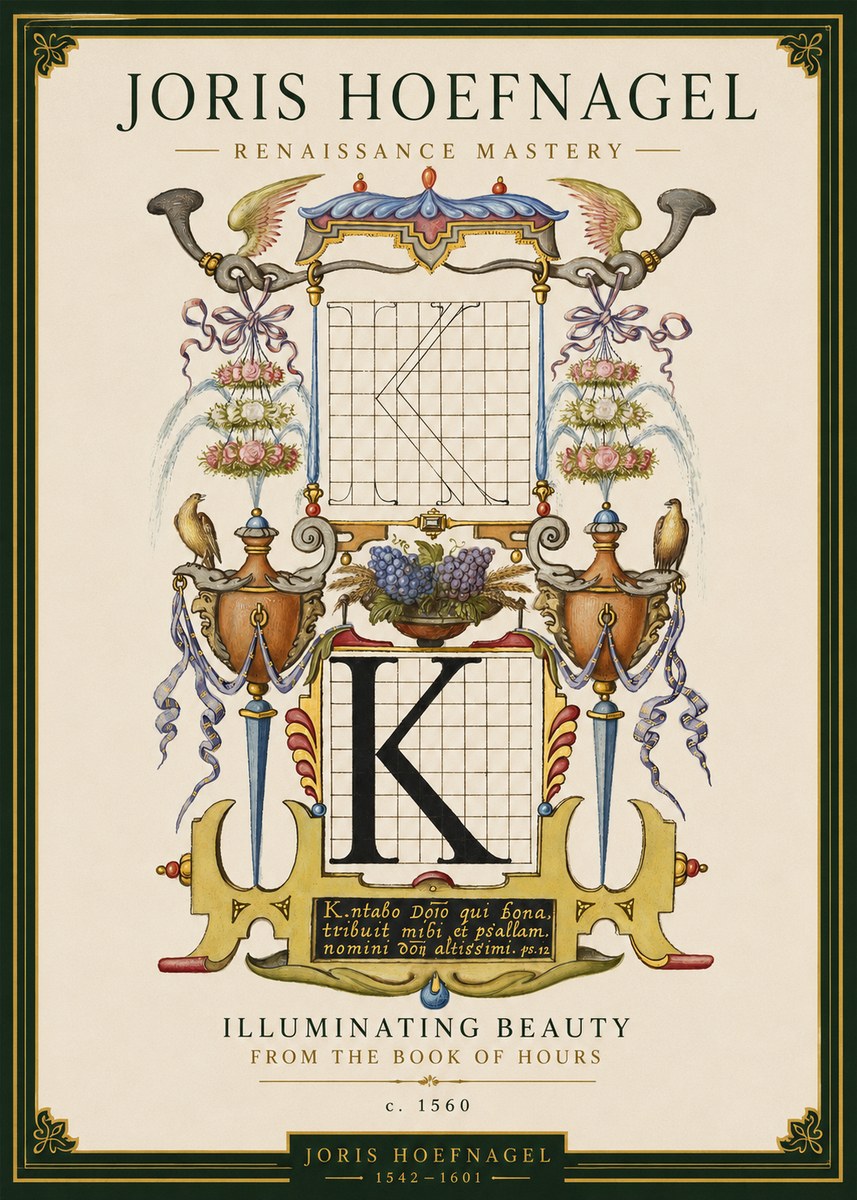 Joris Hoefnagel Illuminated Initial "K" from the Book of Hours No3 - Affiche