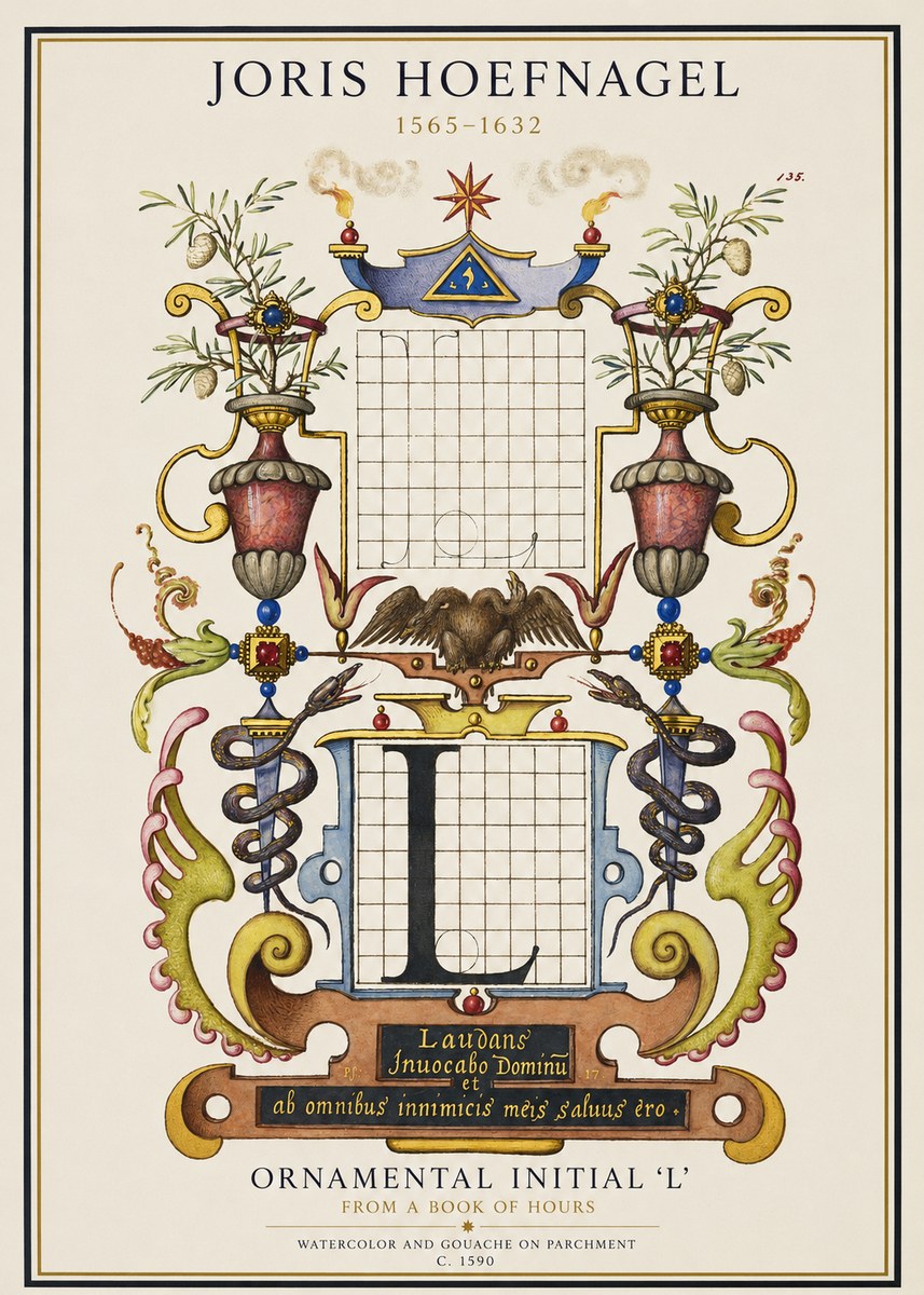 Joris Hoefnagel Ornamental Initial 'L' No1 - Affiche