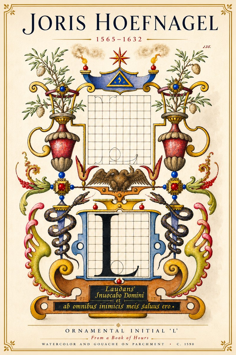 Joris Hoefnagel Ornamental Initial 'L' No6 - Affiche