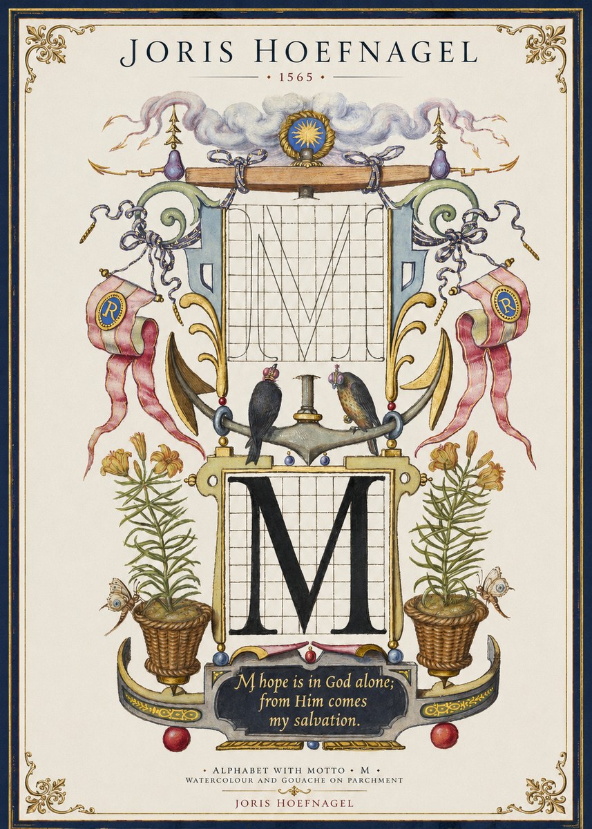 Joris Hoefnagel Alphabet with Motto • M • No1 - Affiche
