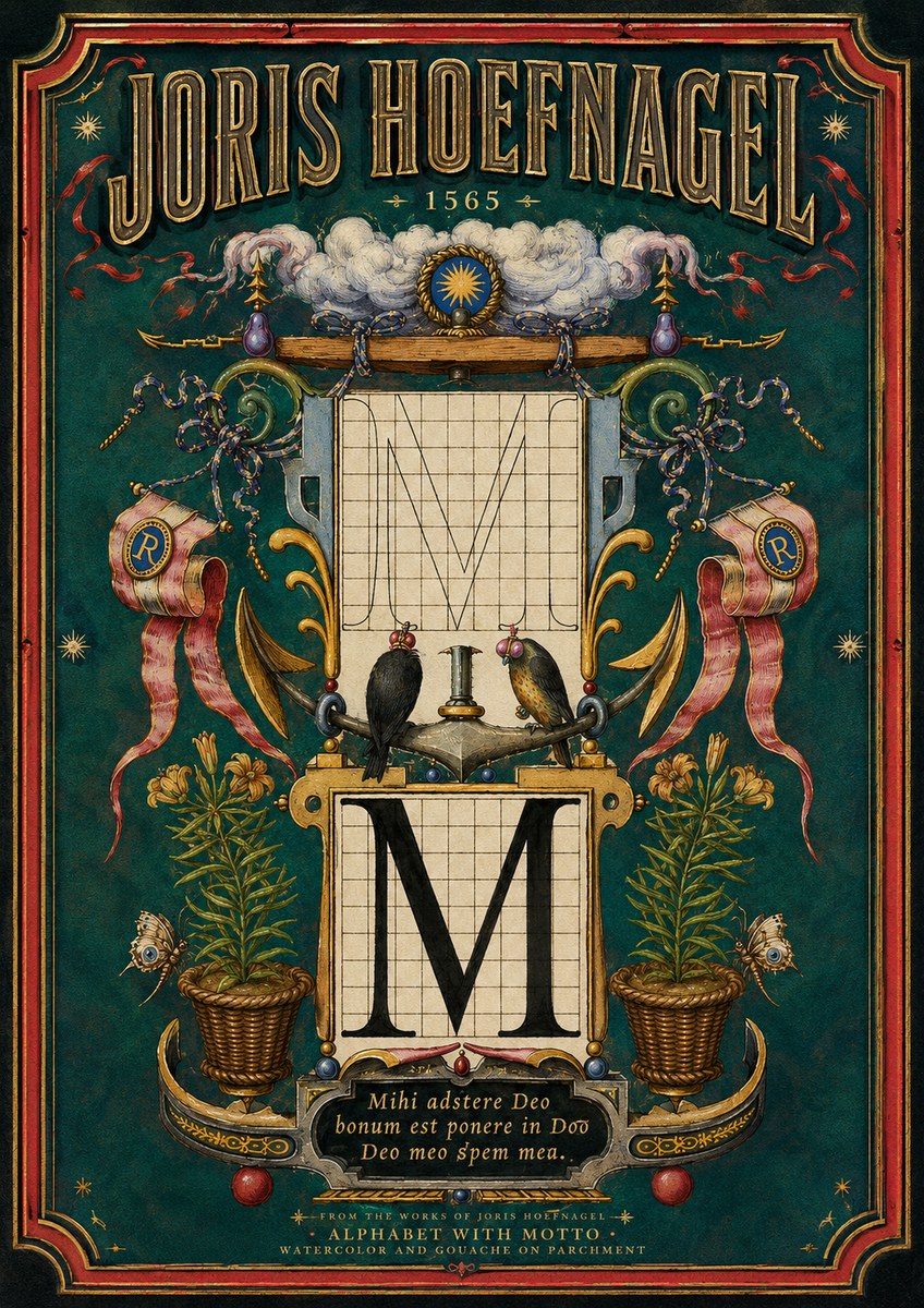 Joris Hoefnagel Alphabet with Motto • M • No3 - Affiche