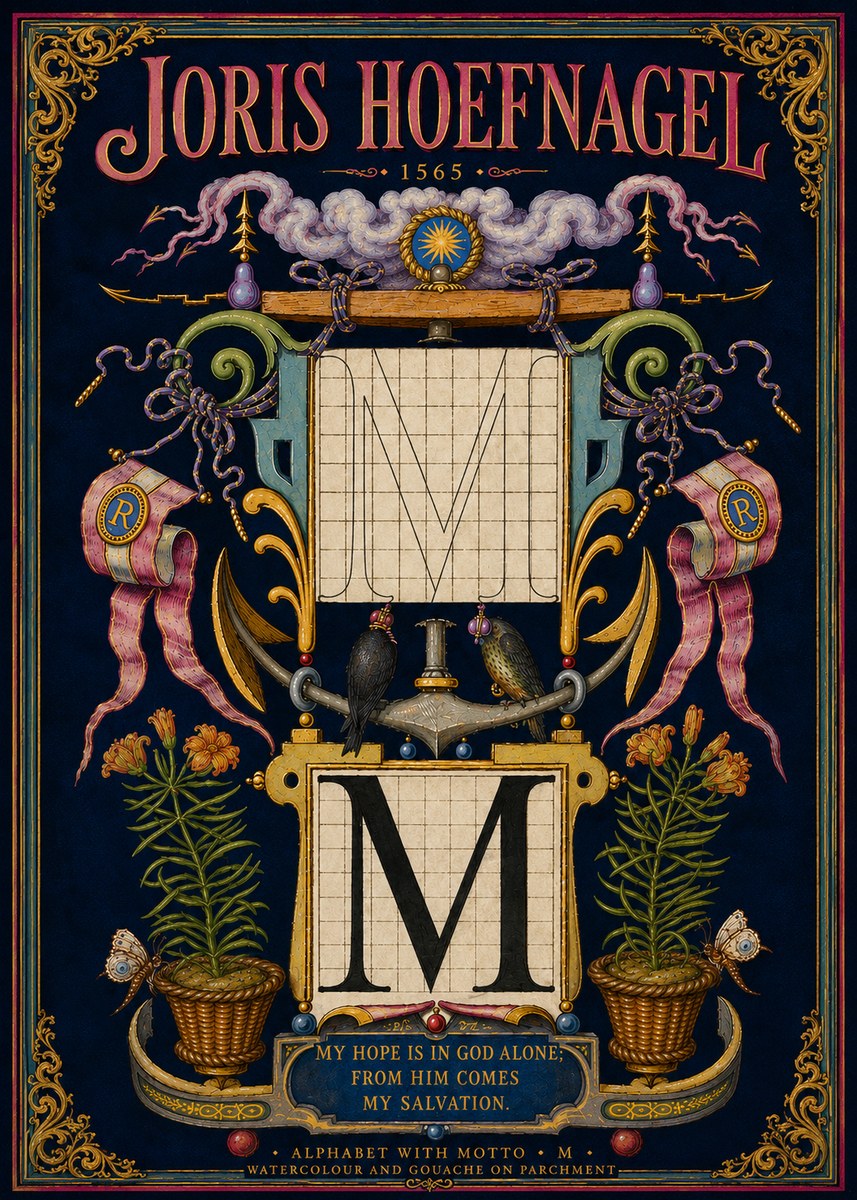 Joris Hoefnagel Alphabet with Motto • M • No5 - Affiche