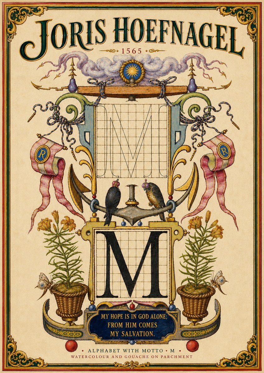 Joris Hoefnagel Alphabet with Motto • M • No6 - Affiche