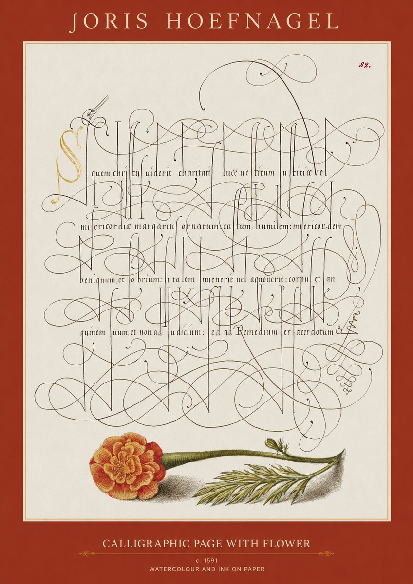 Joris Hoefnagel Calligraphic Study with Marigold No2 - Affiche
