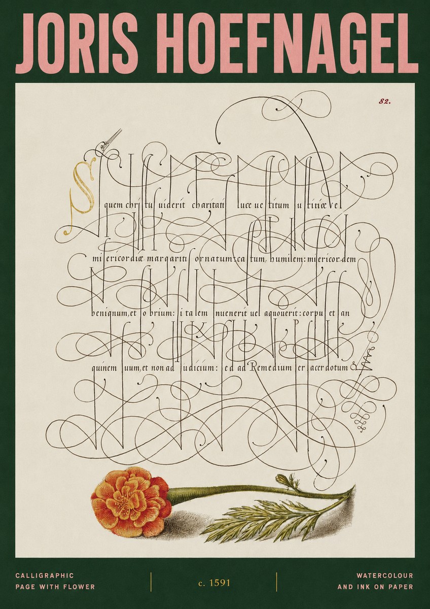 Joris Hoefnagel Calligraphic Study with Marigold No3 - Affiche