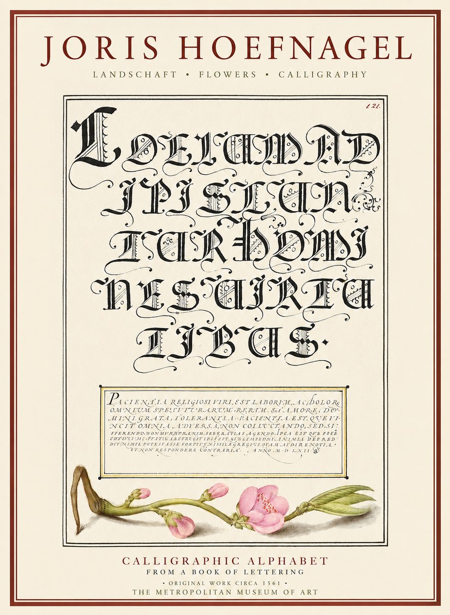 Joris Hoefnagel Calligraphic Alphabet from a Book of Lettering No1 - Affiche