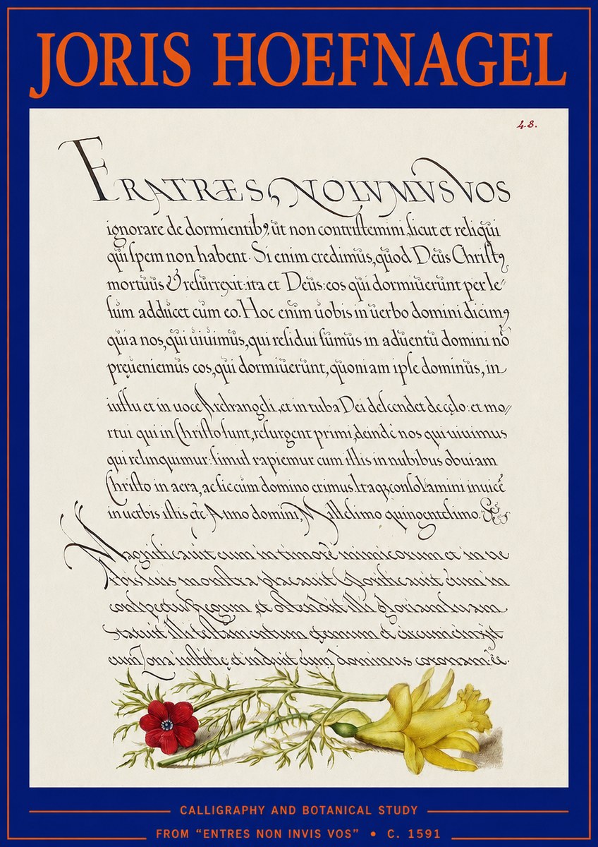Joris Hoefnagel Calligraphy and Botanical Study I No3 - Affiche