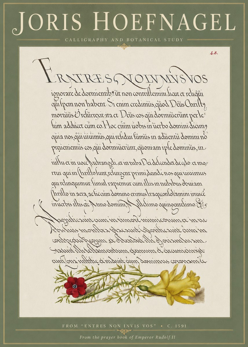 Joris Hoefnagel Calligraphy and Botanical Study I No4 - Affiche