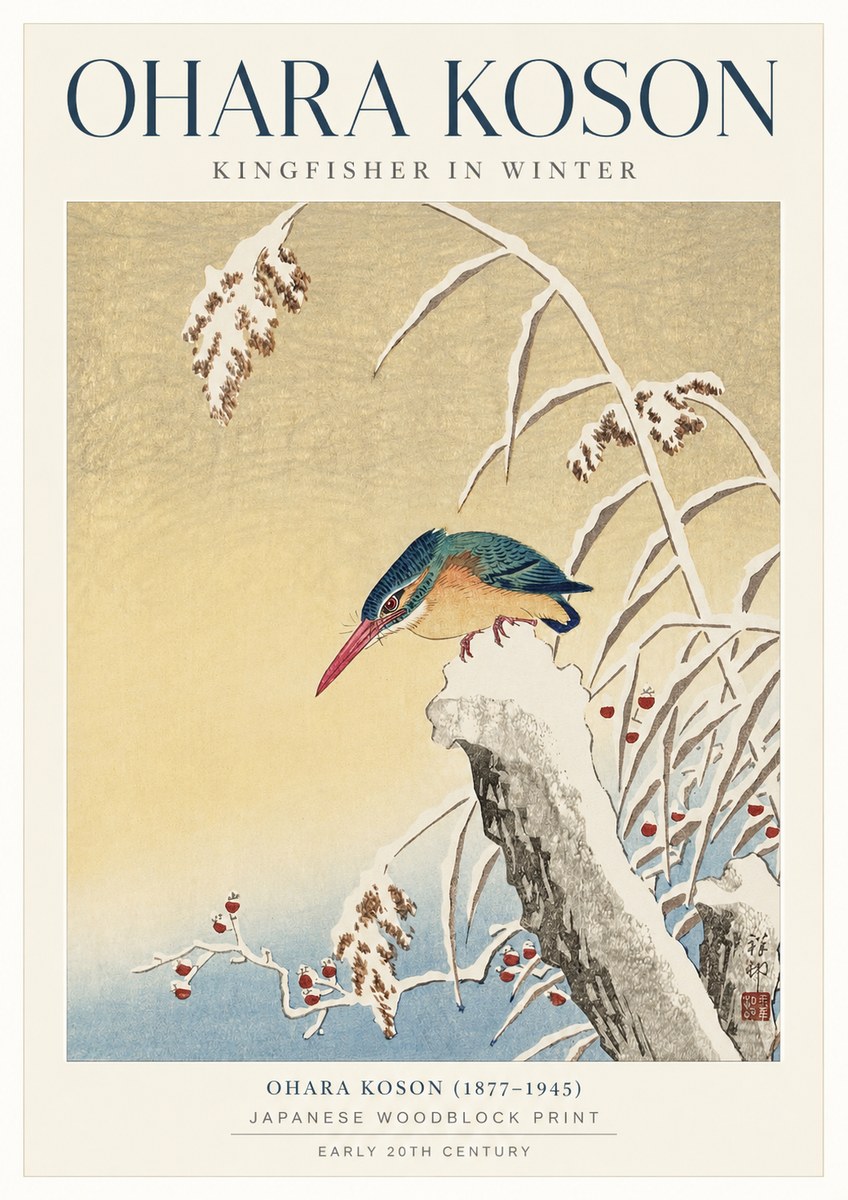 Ohara Koson Kingfisher in Winter I No1 - Affiche