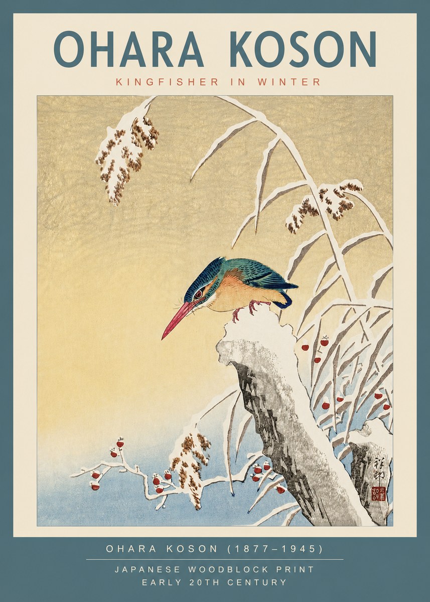 Ohara Koson Kingfisher in Winter I No2 - Affiche