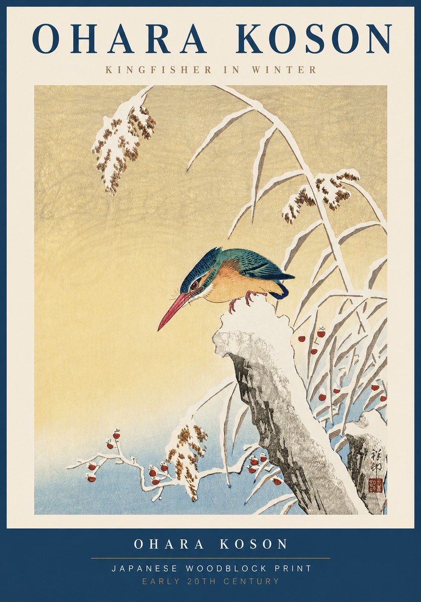 Ohara Koson Kingfisher in Winter I No4 - Affiche