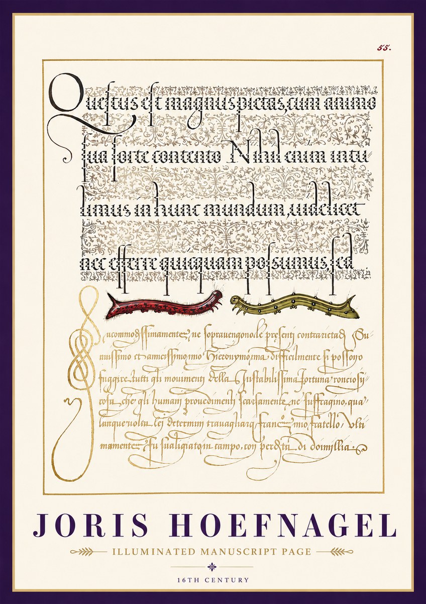 Joris Hoefnagel Illuminated Manuscript Page I No3 - Affiche