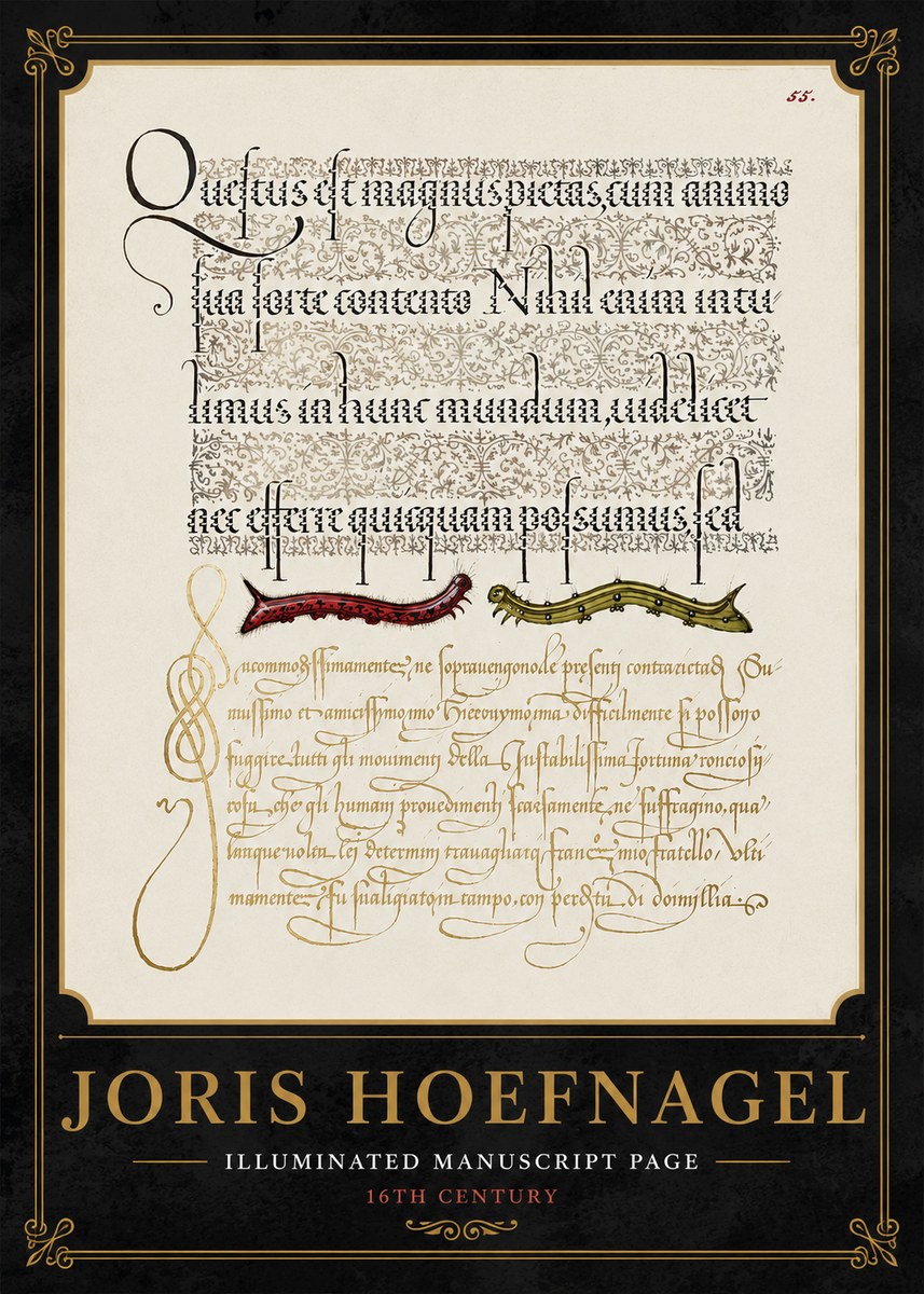 Joris Hoefnagel Illuminated Manuscript Page I No5 - Affiche