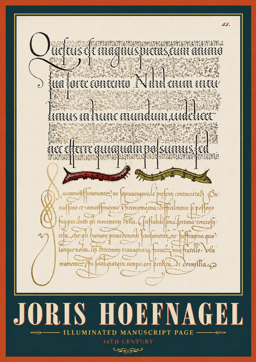 Joris Hoefnagel Illuminated Manuscript Page I No6 - Affiche