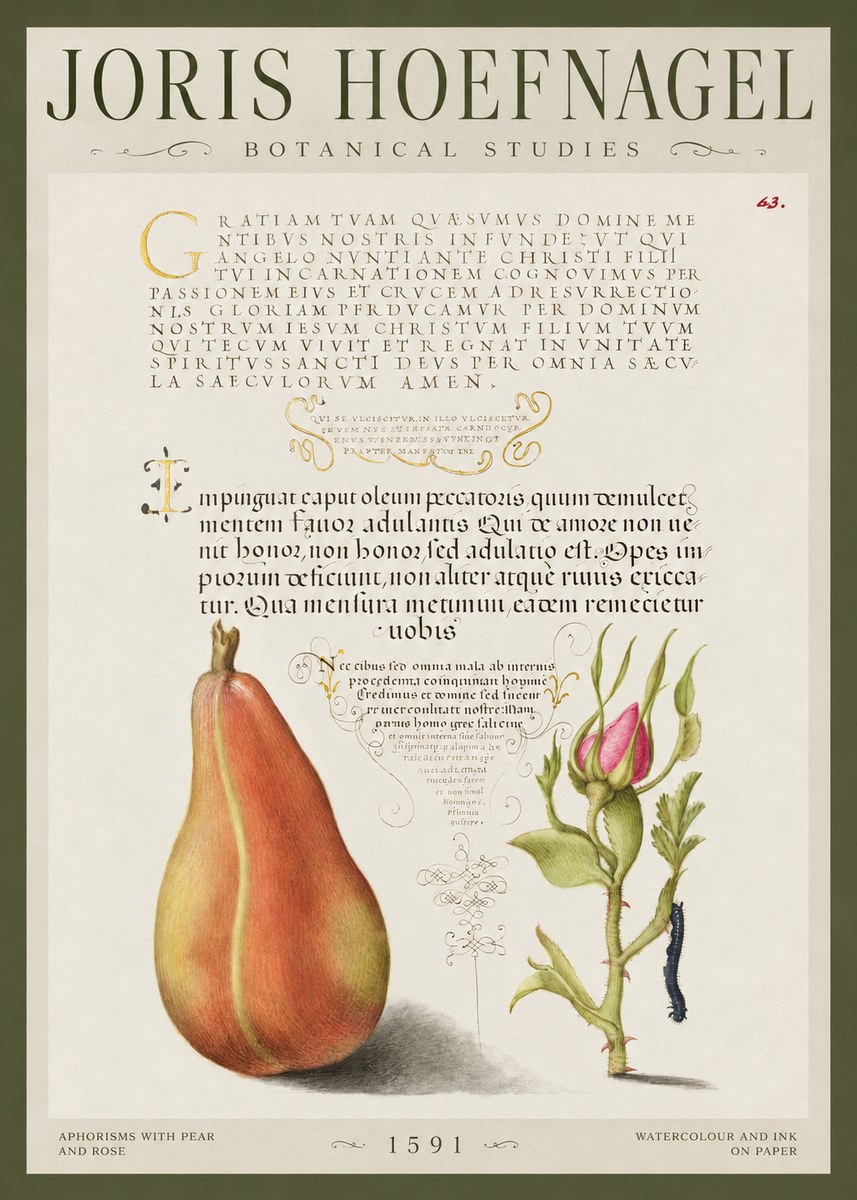 Joris Hoefnagel Aphorisms with Pear and Rose No1 - Affiche