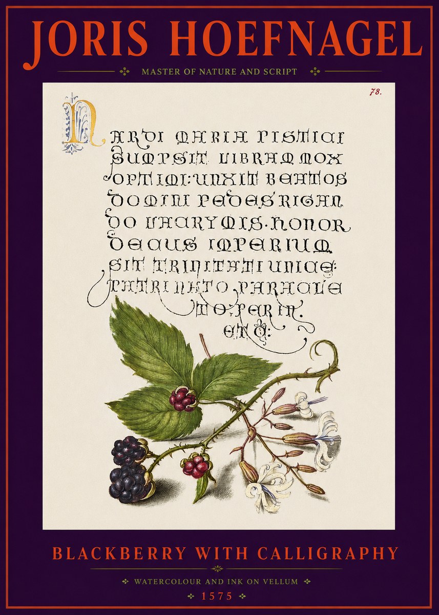 Joris Hoefnagel Calligraphy and Botanical Study II No6 - Affiche
