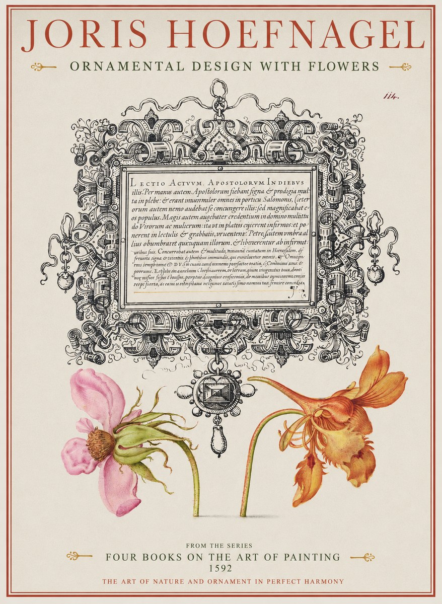 Joris Hoefnagel Ornament and Botanical Study No2 - Affiche