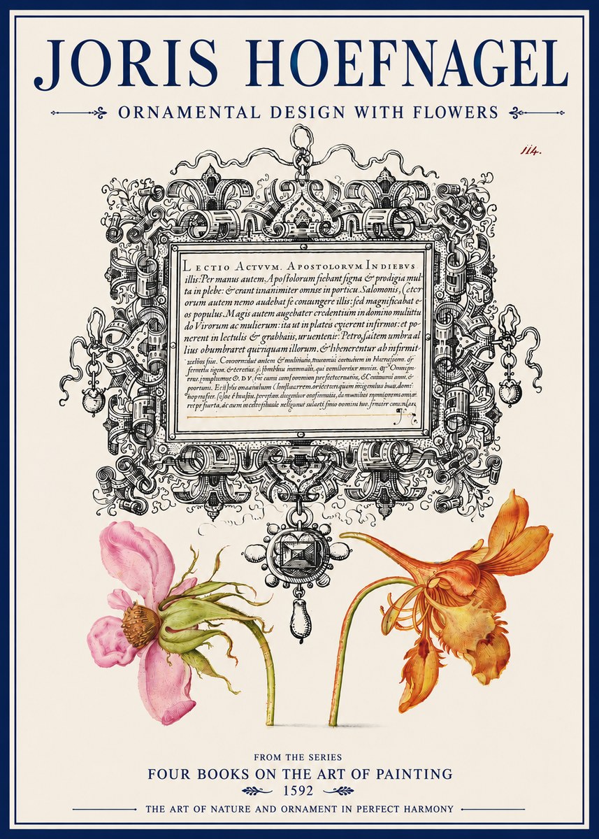 Joris Hoefnagel Ornament and Botanical Study No4 - Affiche