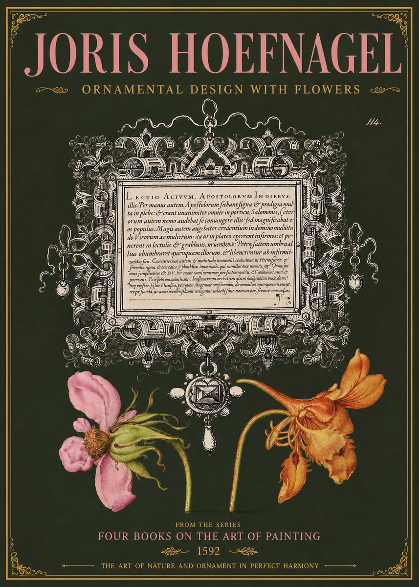 Joris Hoefnagel Ornament and Botanical Study No5 - Affiche