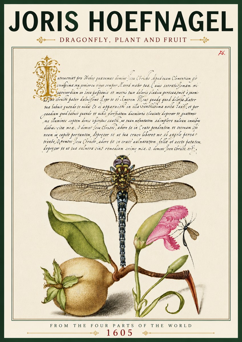 Joris Hoefnagel Dragonfly, Plant and Fruit No6 - Affiche