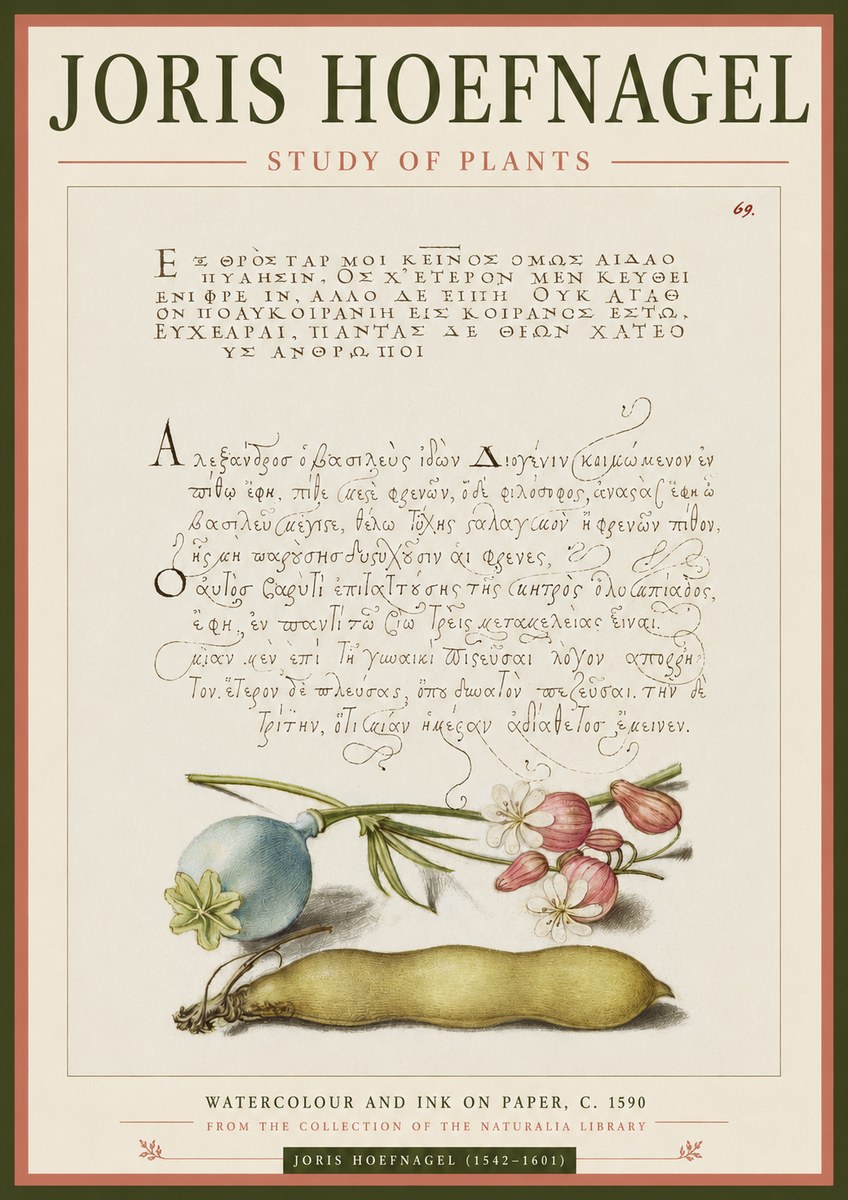 Joris Hoefnagel Study of Plants I No3 - Affiche