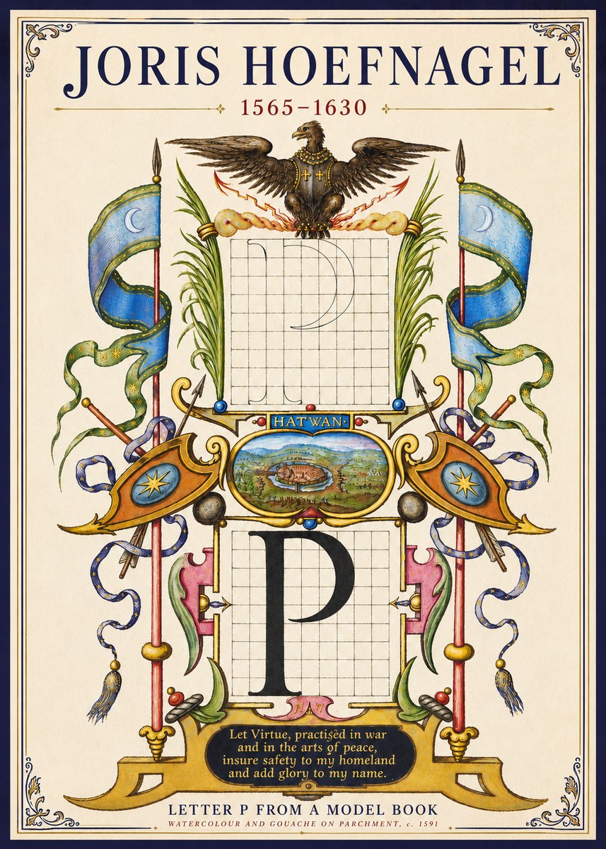 Joris Hoefnagel Letter P from a Model Book No3 - Affiche