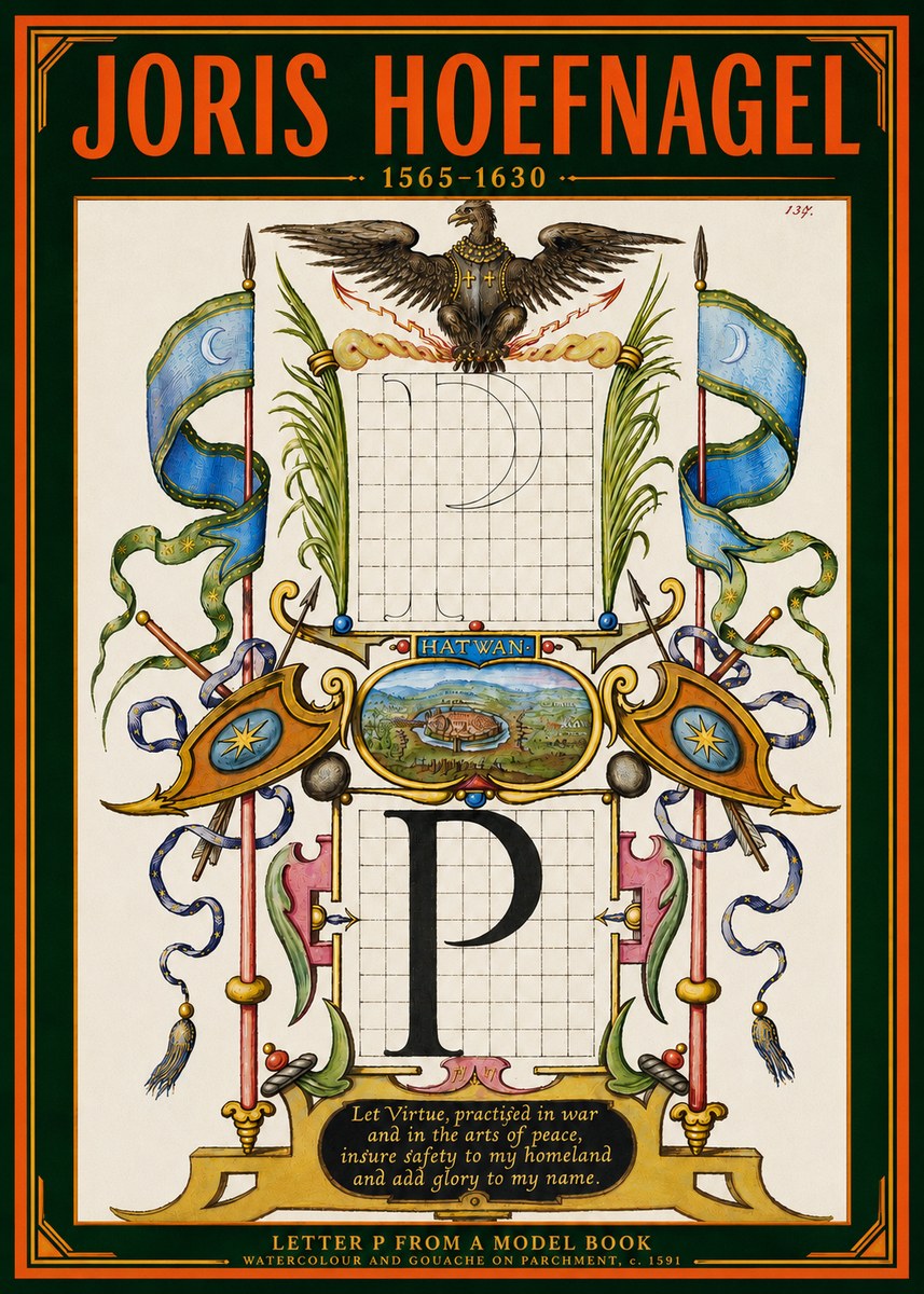Joris Hoefnagel Letter P from a Model Book No4 - Affiche