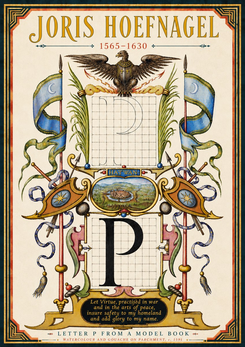 Joris Hoefnagel Letter P from a Model Book No6 - Affiche