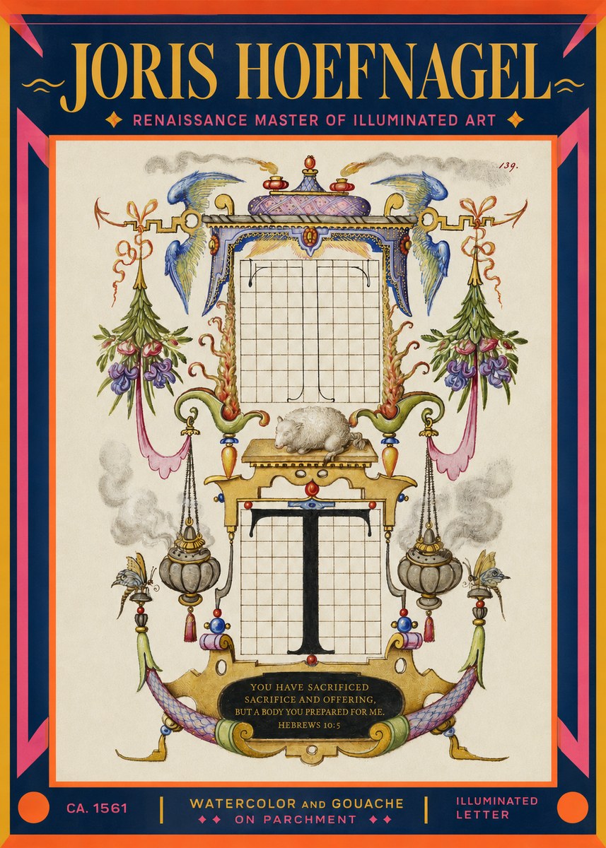 Joris Hoefnagel Letter T with Biblical Verse No2 - Affiche