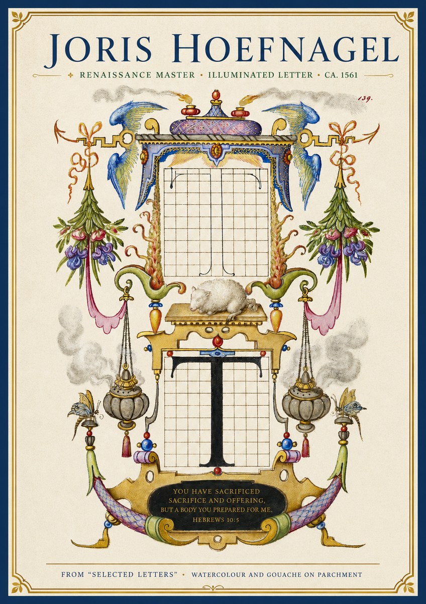 Joris Hoefnagel Letter T with Biblical Verse No4 - Affiche