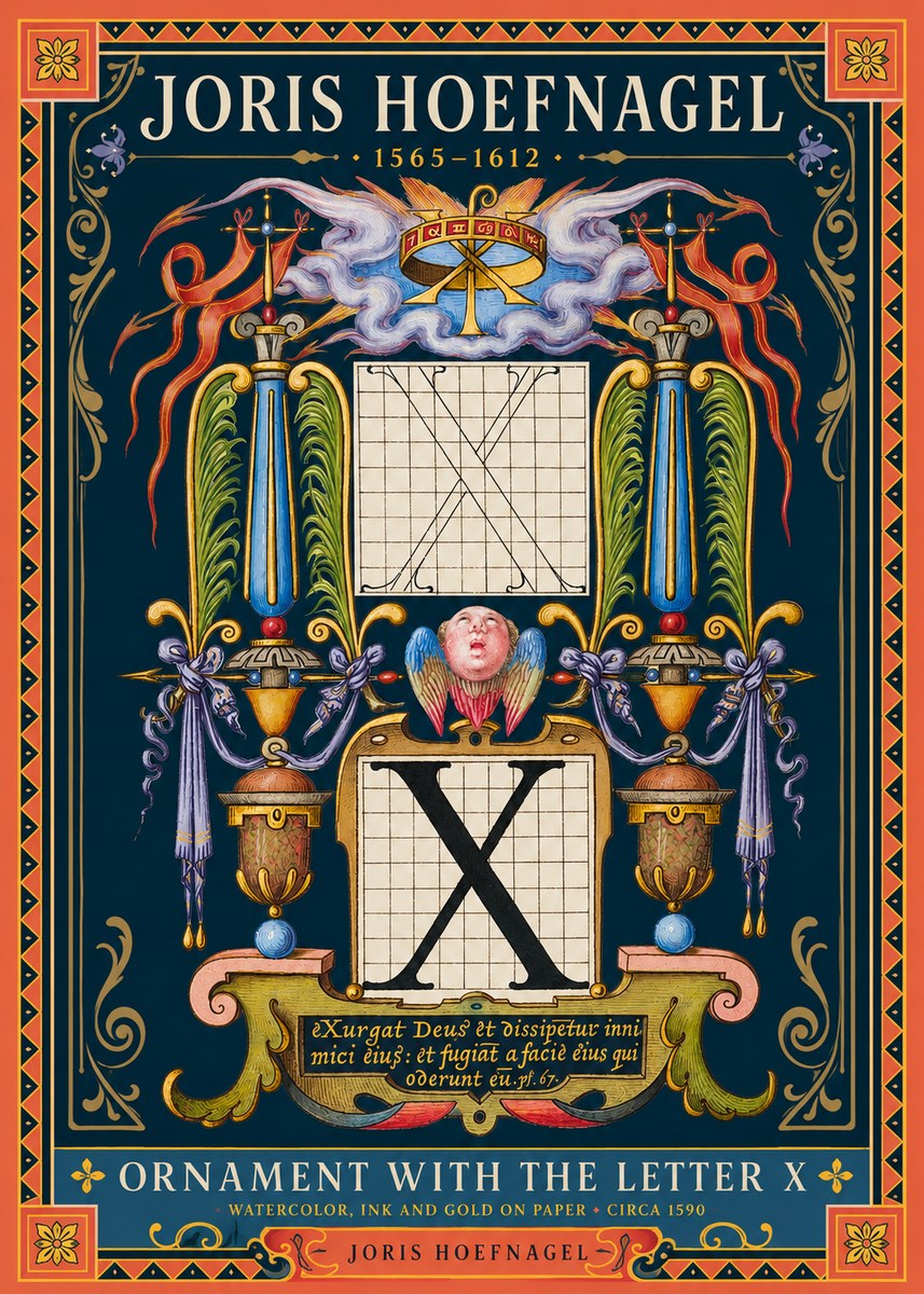 Joris Hoefnagel Ornament with the Letter X No2 - Affiche
