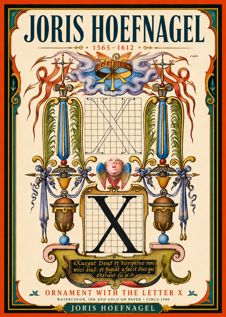 Joris Hoefnagel Ornament with the Letter X No5 - Affiche