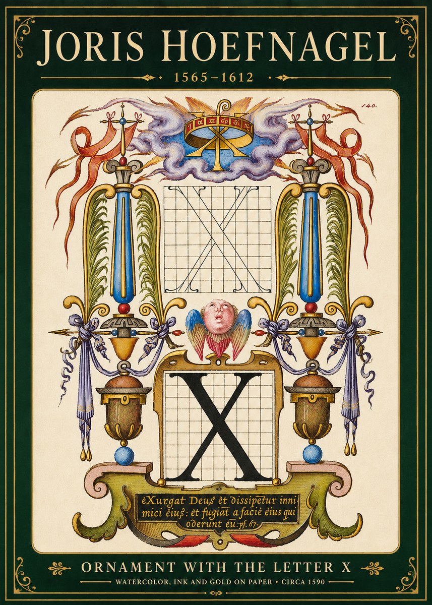 Joris Hoefnagel Ornament with the Letter X No6 - Affiche