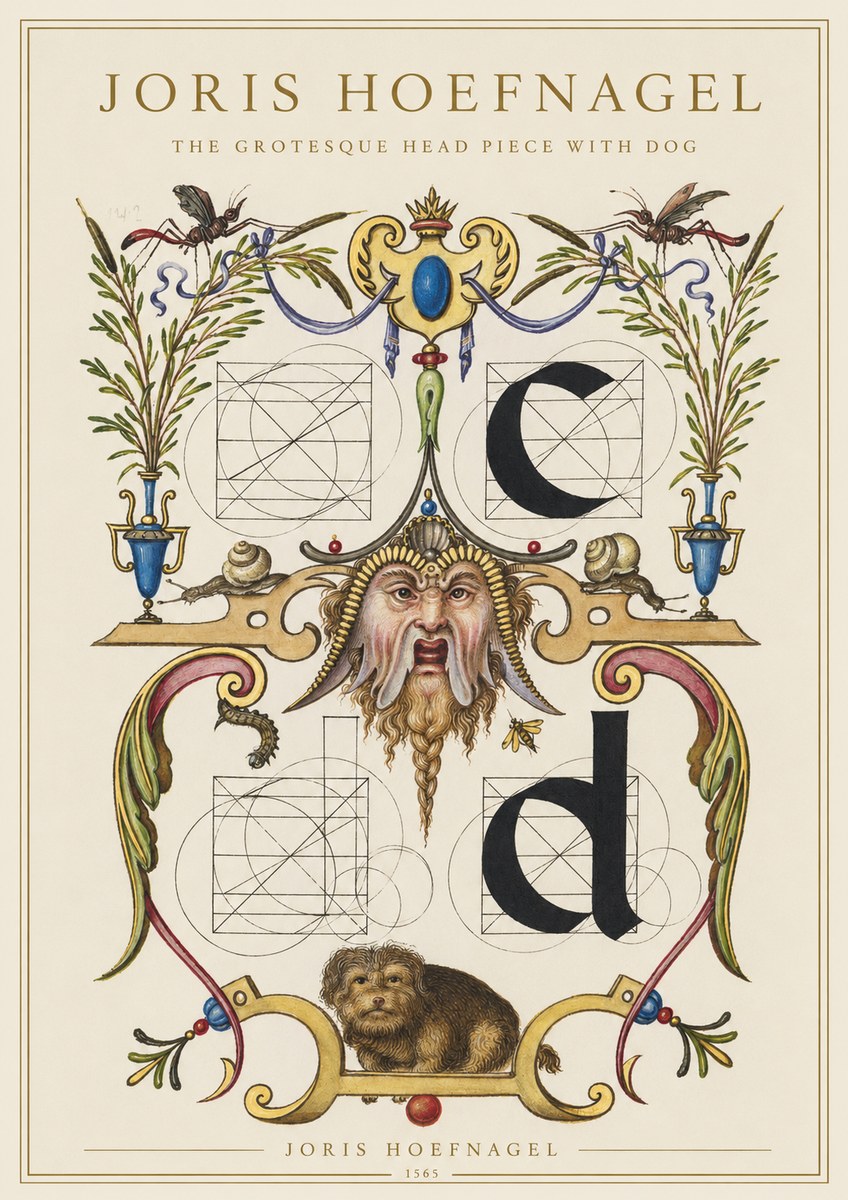 Joris Hoefnagel The Grotesque Head Piece with Dog No1 - Affiche
