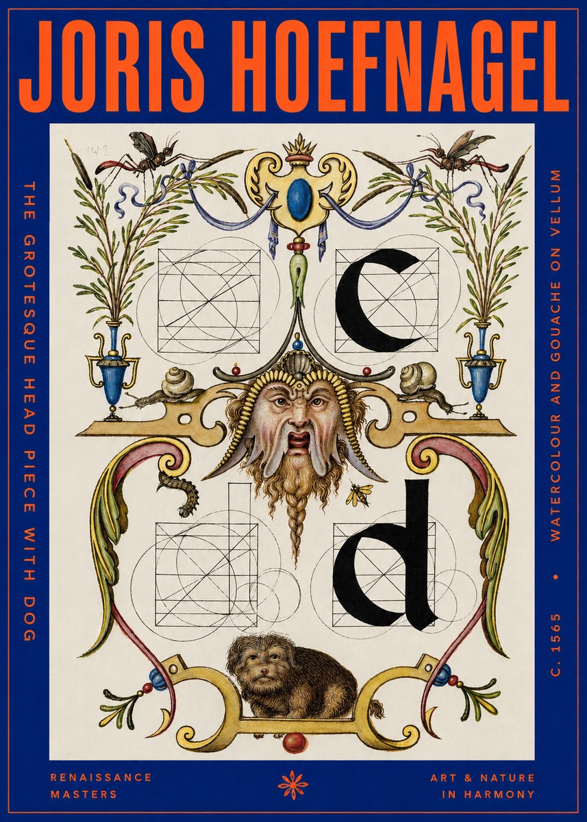 Joris Hoefnagel The Grotesque Head Piece with Dog No2 - Affiche