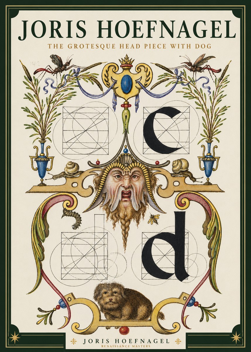 Joris Hoefnagel The Grotesque Head Piece with Dog No3 - Affiche
