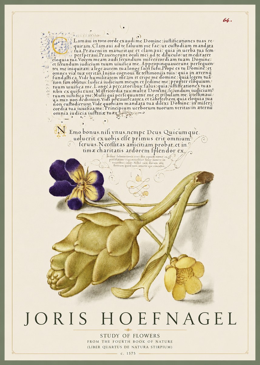 Joris Hoefnagel Botanical Study with Calligraphy III No5 - Affiche