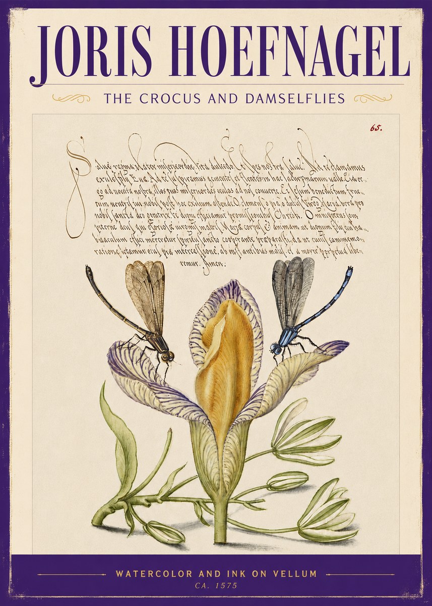 Joris Hoefnagel The Crocus and Damselflies No2 - Affiche