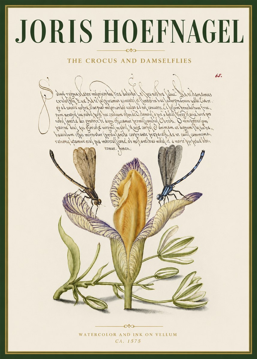 Joris Hoefnagel The Crocus and Damselflies No3 - Affiche