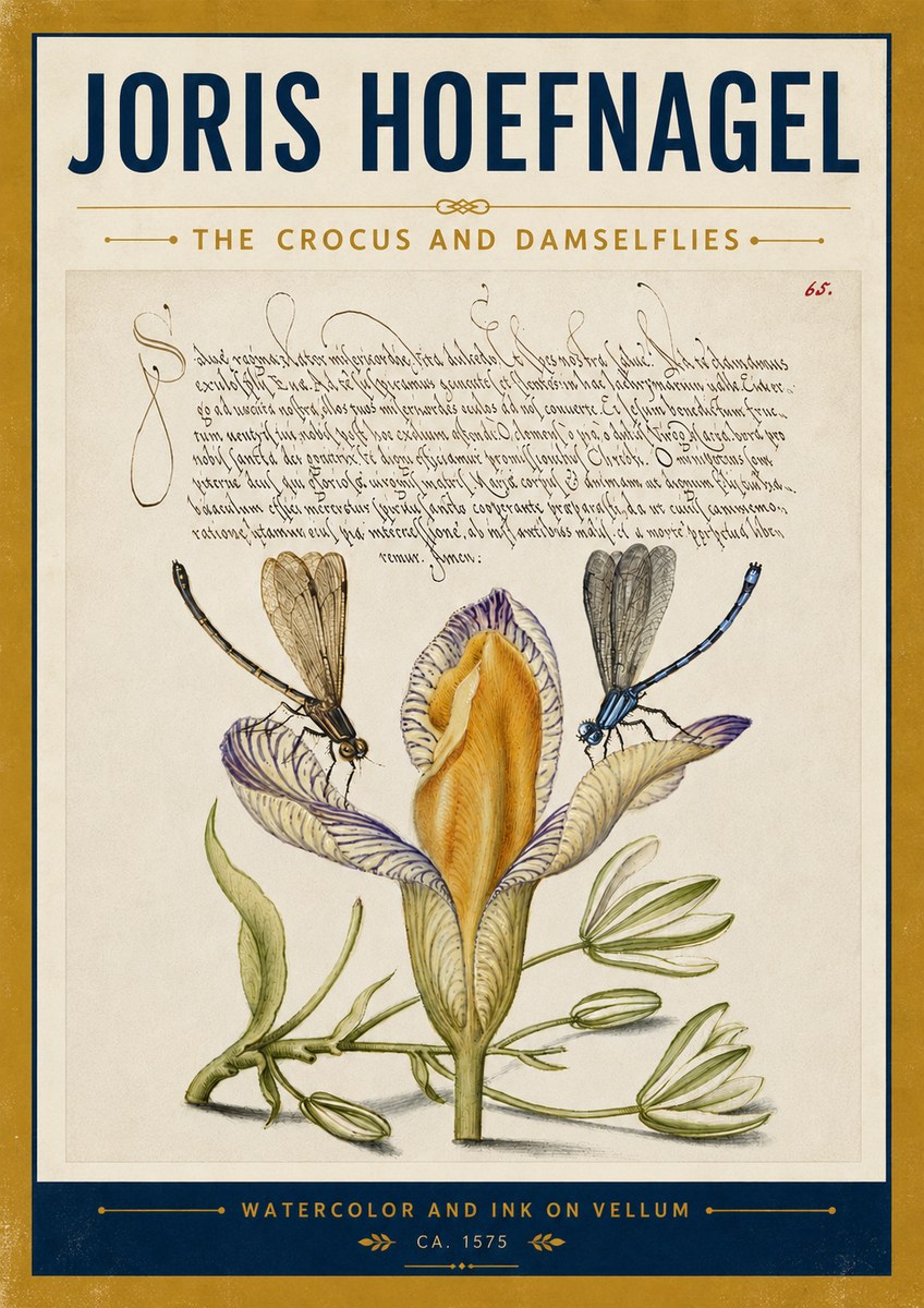 Joris Hoefnagel The Crocus and Damselflies No5 - Affiche