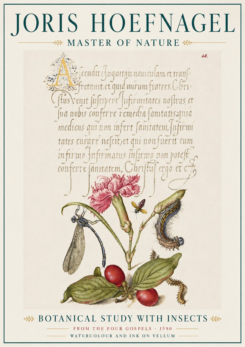Joris Hoefnagel Botanical Study with Insects No5 - Affiche