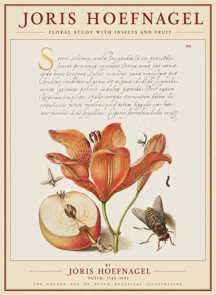 Joris Hoefnagel Floral Study with Insects and Fruit No1 - Affiche