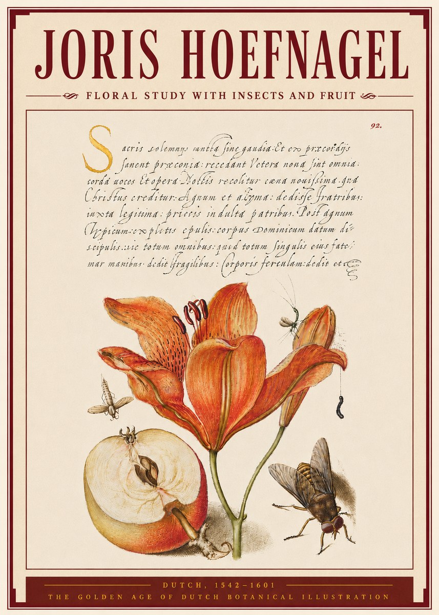 Joris Hoefnagel Floral Study with Insects and Fruit No4 - Affiche